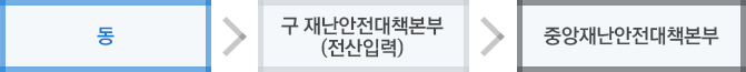 동 → 구 재난안전대책본부(전산입력) → → 중앙재난안전대책본부