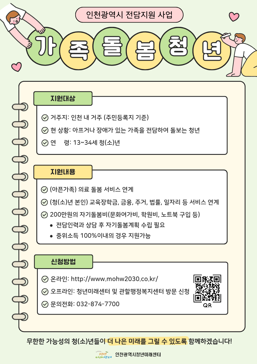 [인천광역시청년미래센터]가족돌봄청(소)년 및 고립은둔청년 지원 사업 안내의 1번째 이미지