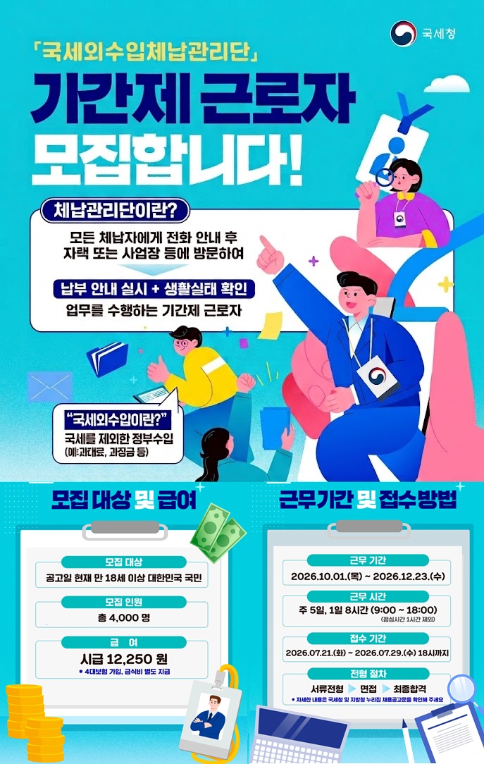 [인천지방국세청]「국세외수입체납관리단」 기간제근로자 모집 안내의 1번째 이미지