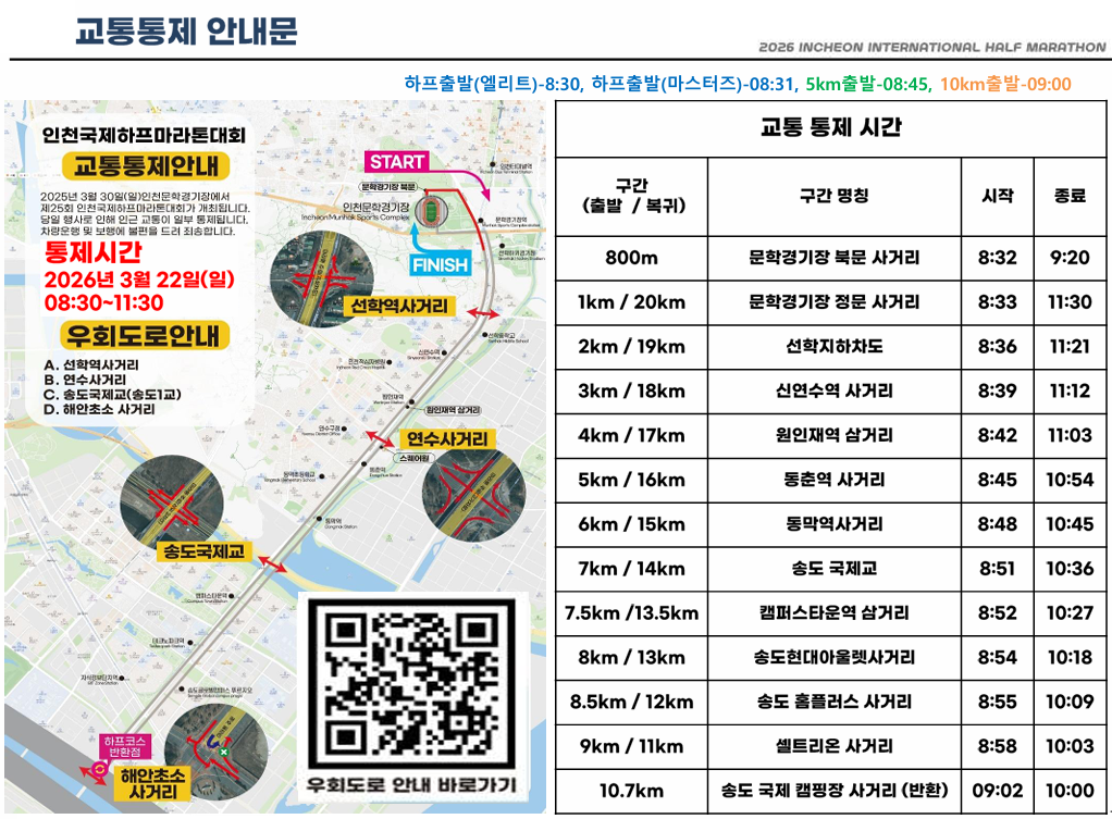 3. 22.(일) 「제26회 인천 국제하프마라톤」 관련 관내 도로 일부 통제 안내의 1번째 이미지