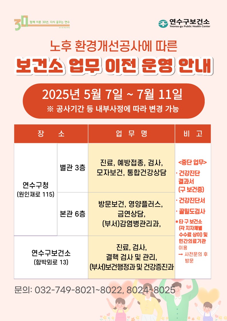 노후 환경개선공사에 따른 보건소 업무 이전 운영 안내의 1번째 이미지