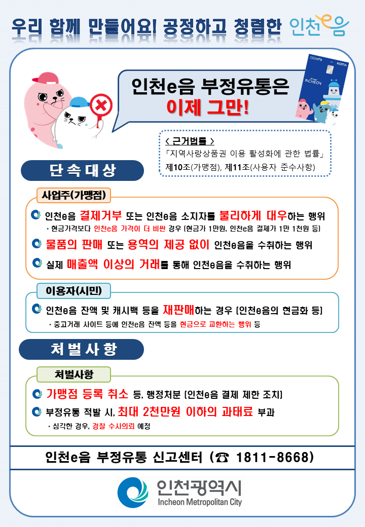 2026년 상반기 인천사랑상품권 부정유통 일제단속 안내의 1번째 이미지