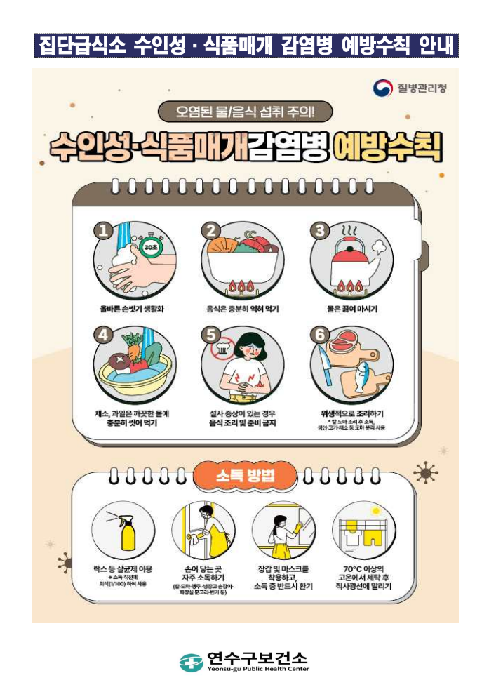 집단급식소 수인성·식품매개 감염병 예방수칙 안내의 1번째 이미지