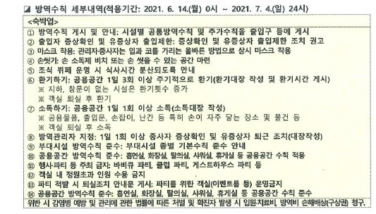숙박업 대상 코로나19 사회적 거리두기 2단계 방역수칙 안내의 1번째 이미지