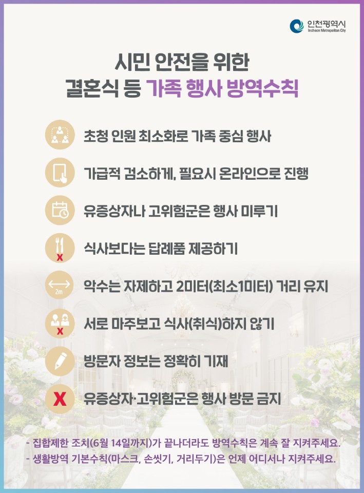 시민 안전을 위한 결혼식 등 가족 행사 방역수칙의 1번째 이미지