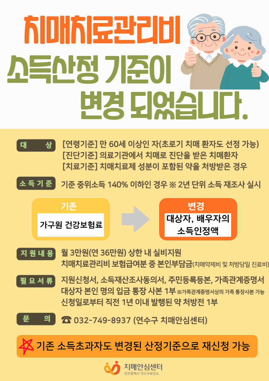 치매치료관리비 소득산정 기준 변경 안내의 1번째 이미지