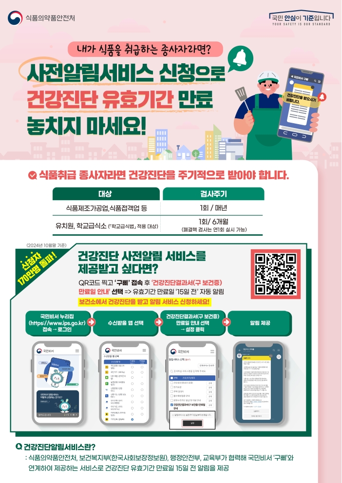 건강진단결과서(구 보건증) 만료일 안내 알림서비스 신청 안내의 1번째 이미지