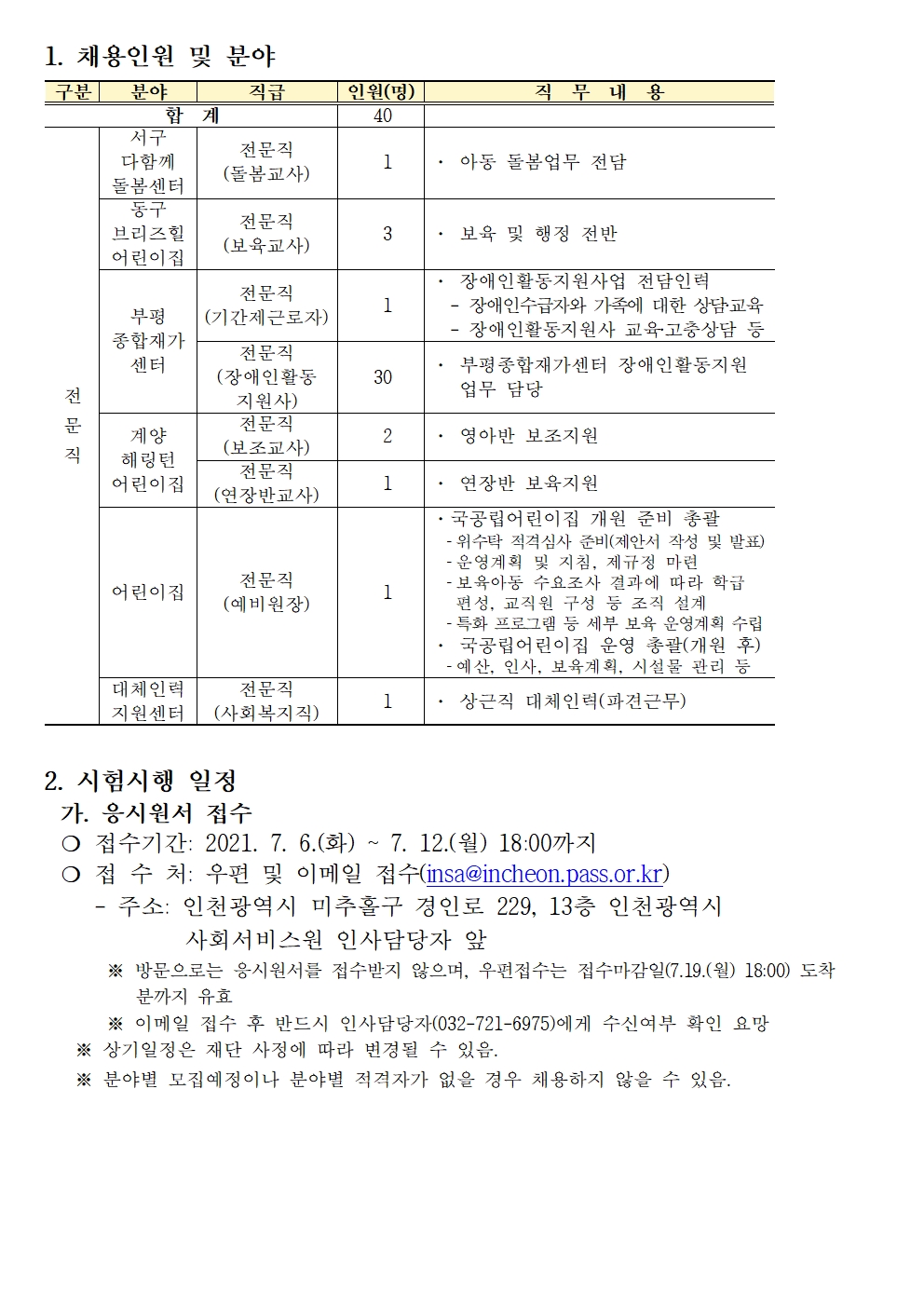 인천광역시 사회서비스원 제4회 기간제근로자 채용 공고의 1번째 이미지