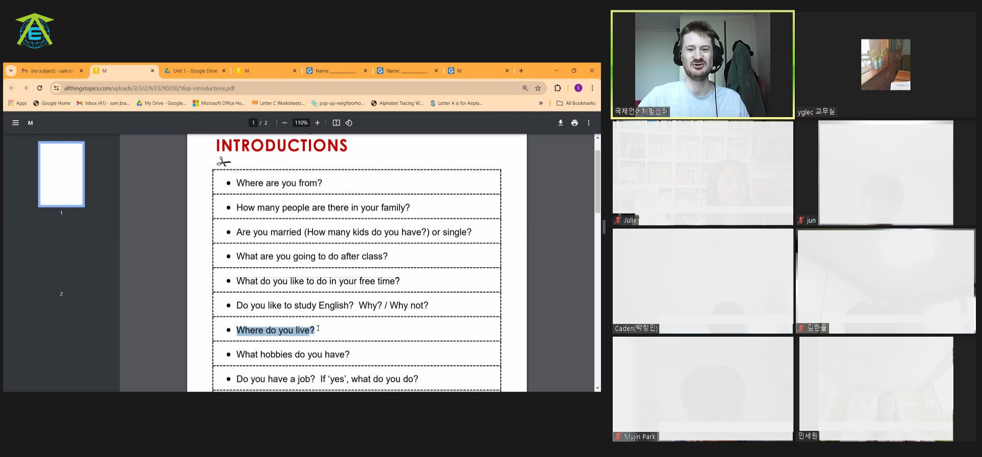 [줌 홈클래스] 2학기 중고등ESL(Basic2)줌 수업(토요반)(1주차)의 1번째 이미지