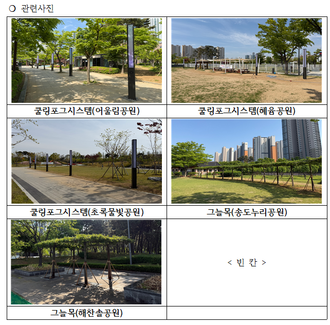 폭염저감시설(쿨링포그, 그늘목) 설치사업 만족도 설문조사 이벤트 참여 안내의 1번째 이미지