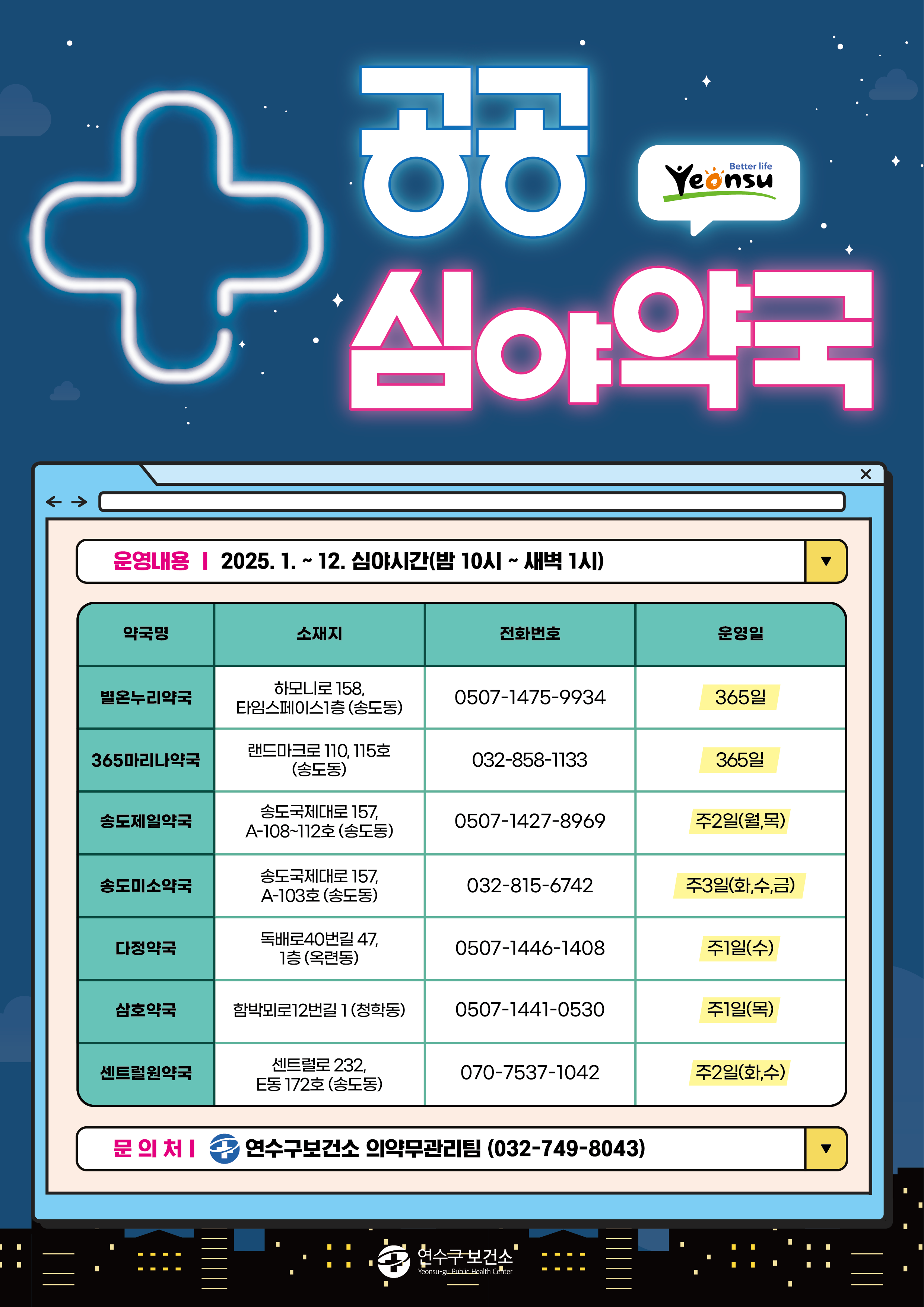 ★2025년 공공심야약국 운영 알림★의 1번째 이미지