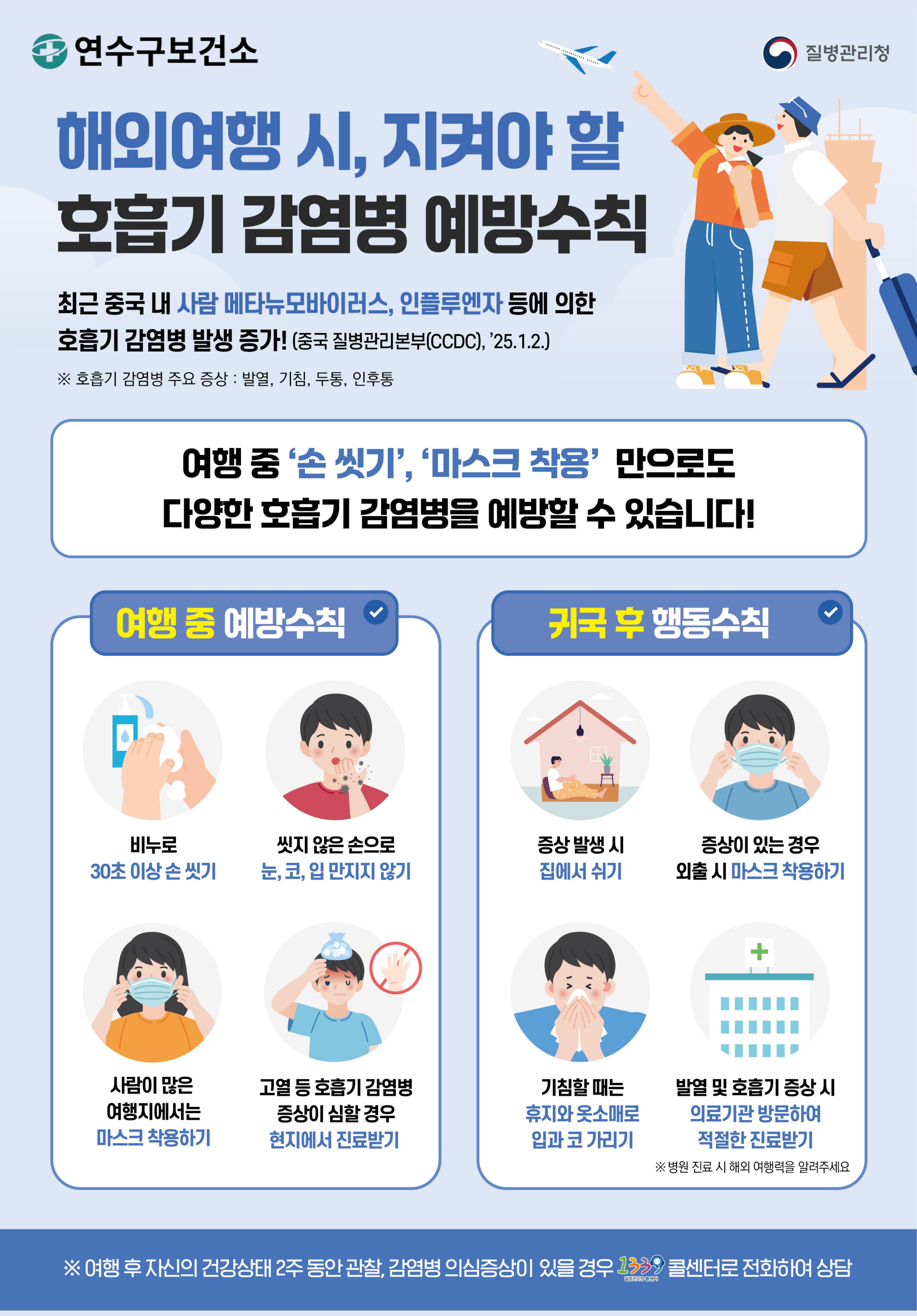 해외여행 시 지켜야 할 호흡기 감염병 예방수칙 이미지