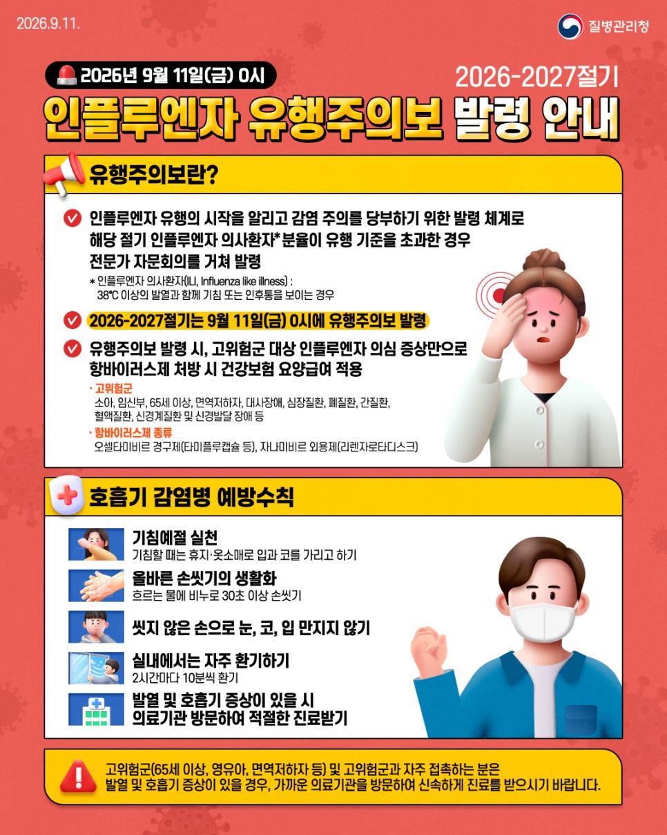 2026~2027절기 인플루엔자 유행주의보 발령 안내 이미지