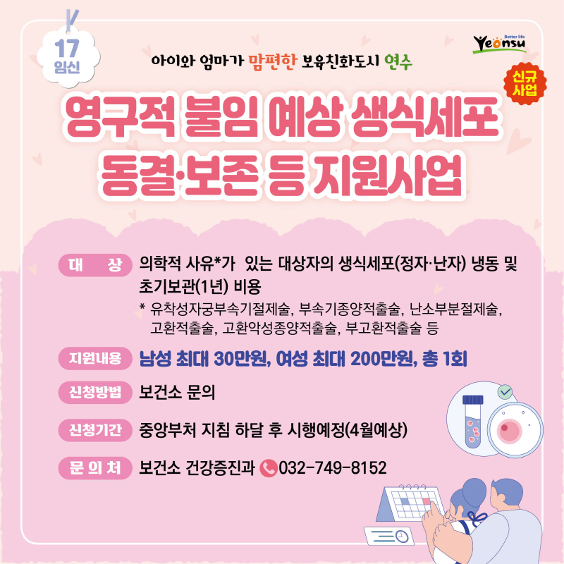 영구적 불임 예상 생식세포 동결·보존 등 지원사업
