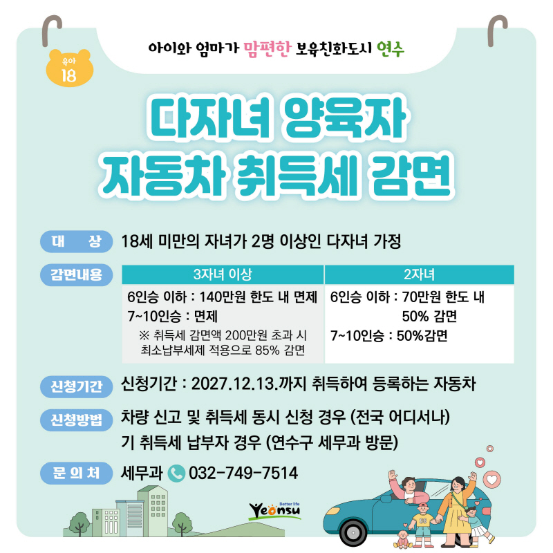 다자녀 양육자 자동차 취득세 감면
