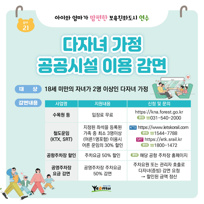 다자녀 가정 공공시설 이용 감면